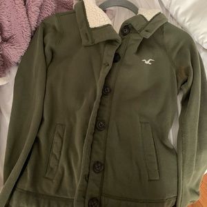 HOLLISTER jacket, olive green Sherpa lined